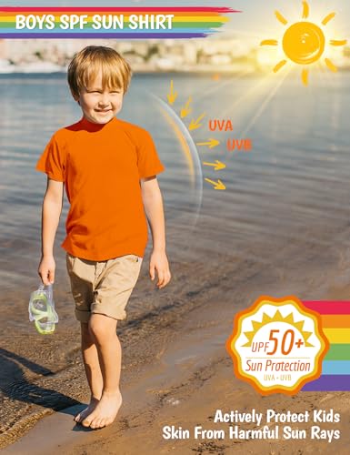Image of Boy's UPF 50 Rash Guard Swim Shirts Short Sleeve Sun Protection SPF Fishing Surfing Water Beach Shirts Quick Dry