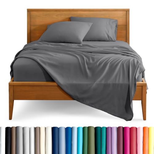 Bare Home Split Head Flex King Sheet Set - 1800 Ultra-Soft Microfiber Bed Sheets - Double Brushed - Deep Pockets - Easy Fit - 4 Piece Set - Bedding Sheets & Pillowcases (Grey)