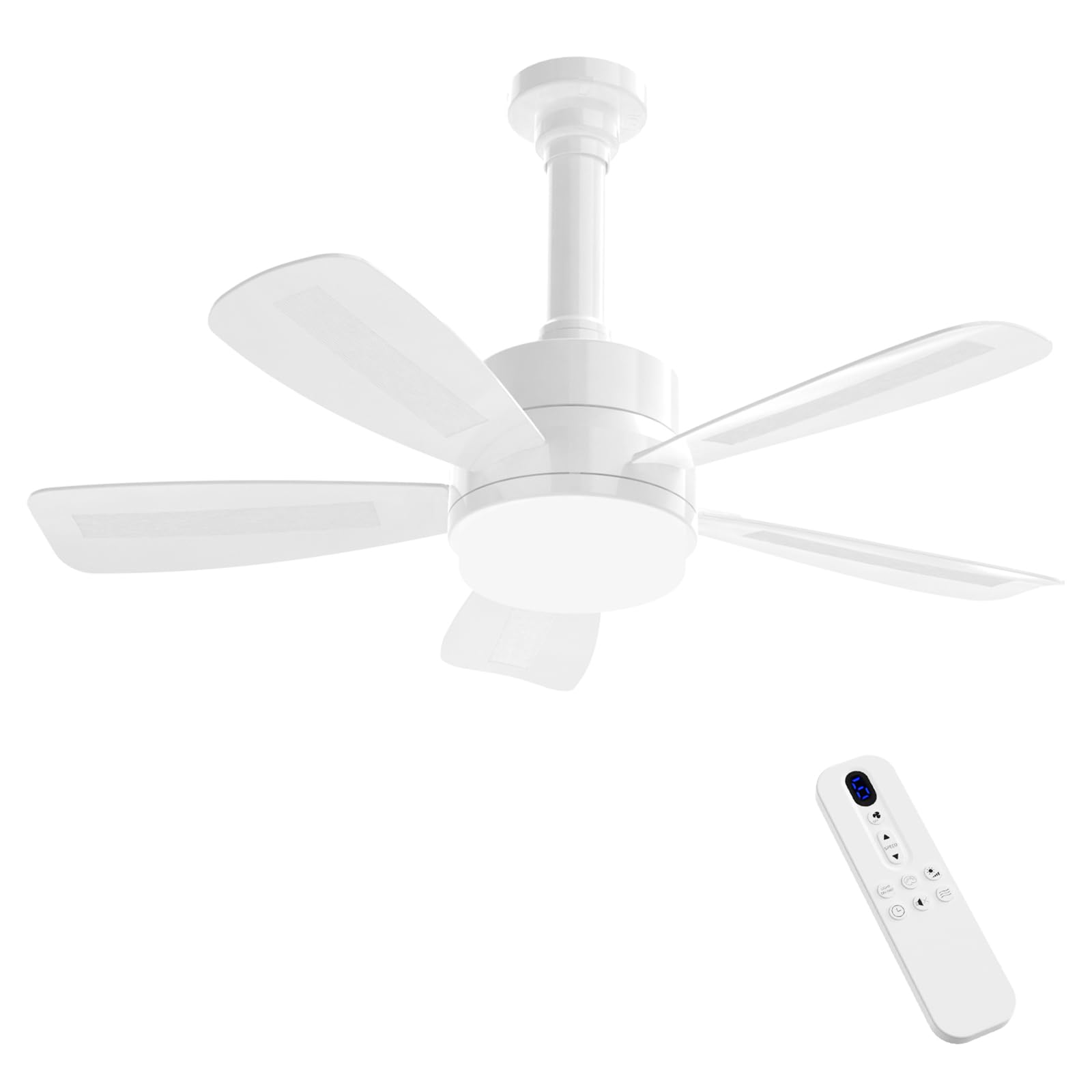 REYLAX Ventilador de Techo con Luz, 50cm E27 LED Lampara Ventilador 2000LM Regulable, 3 Temperaturas de Color, 6 Velocidades, Temporizador, Apto para Dormitorio, Cocina, 5 Aspas, Blanco