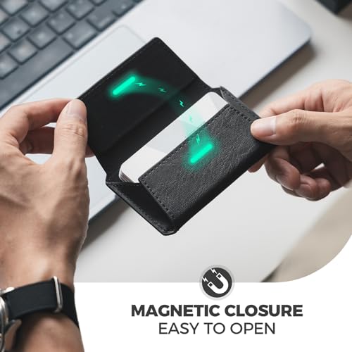 VULKIT Leather Business Card Holder Case for Men Slim Pocket Business Card Wallet Name Card Case Holder, Holds 20 Business Cards Black4