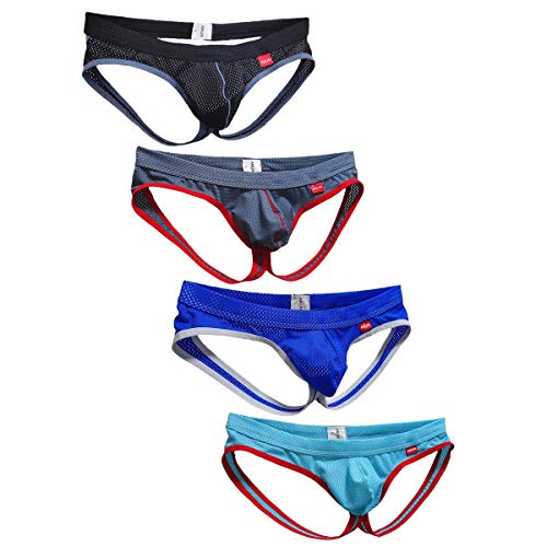 Men's Mesh Low-Rise Jock Strap (Small, 4-pack(Black2/Drak Grey/Blue/Sky Blue))
