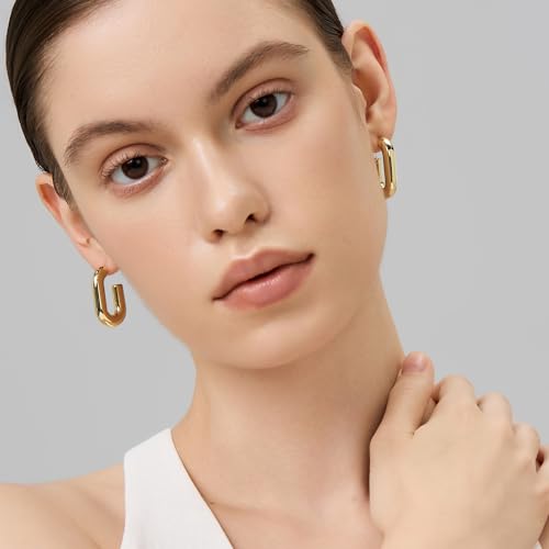 Image of FRUMOS 18K Gold Plated Chunky Hoop Earrings for Women Fashion Thick Gold Hoops Set Jewelry for Birthday Christmas Gifts