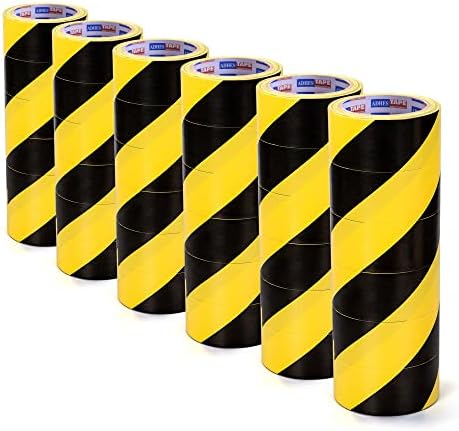ADHES Hazard Tape Safety Warning Yellow Black Stripe PVC Self Adhesive Caution Tape, For Floor Marking, Walls, Pipes And Equipment Marking, 2 Inch X 36Yards5Roll