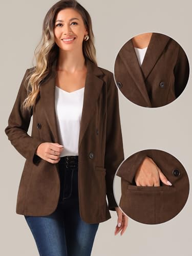 Allegra K Faux Suede Blazer for Women's Business Casual Lapel Collar Double Breasted Suit Jacket2
