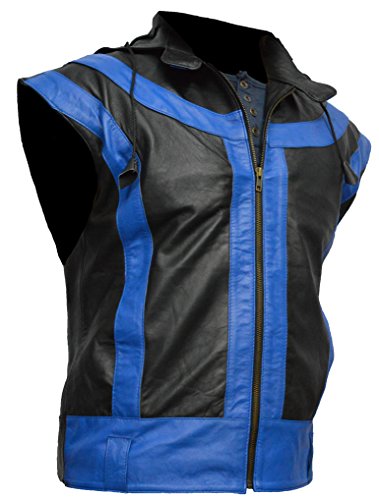Prlwrs Bomber Slim Fit Casual Stylish Hood Hoodie Black Real Leather Waistcoat Vest With Stars (M) #TOP2