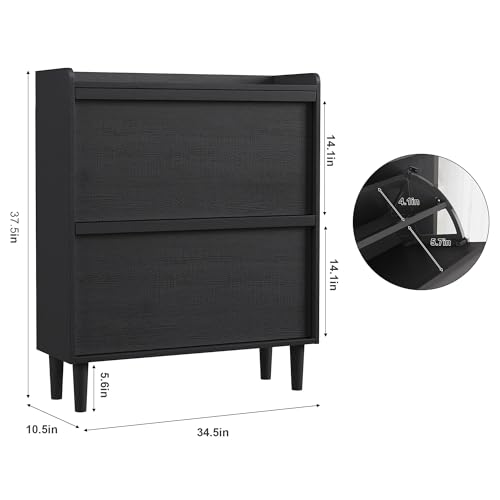 GarveeHome Shoe Cabinet with 2 Flip Drawers, Wooden Shoe Organizer Cabinet with Adjustable Shelf, Shoe Storage for Entryway, Hidden Shoe Cabinet for Hallway, Living Room, Black