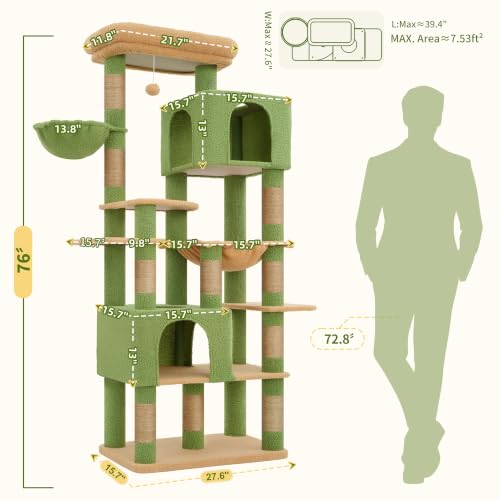Image of Heybly Cat Tree, 76-Inch Tall Heavy Duty Cat Tower for Big Cats HCT039GY
