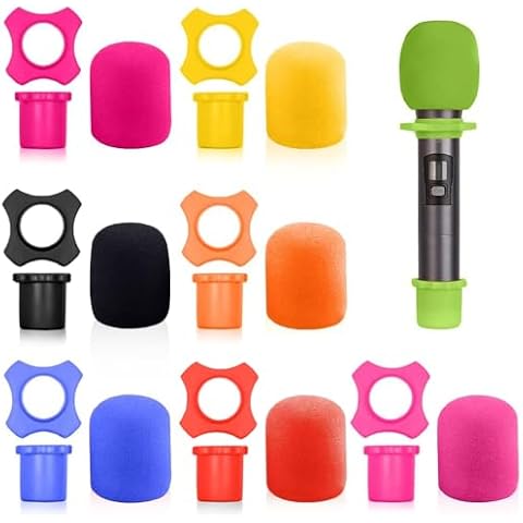 Barafat 8 Set Shakeproof Anti-Rolling Handheld Microphone Silicone Ring, Colorful Microphone Foam Windscreen Covers for KTV, Interview, Recording Studio, Performance, Speech Cover