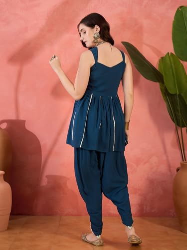 Image of Stylum Women's Solid & Embroidered Rayon A-Line Kurti Dhoti Pant Set