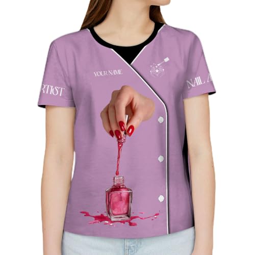 Personalized Nail Tech Shirts for Women, Nail Tech Uniform Gift for Manicurist, Nail Polish Shirt for Nail Technician Gift 1 Multicolor