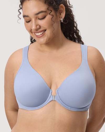 Image of DELIMIRA Women's Front Closure Bras Posture Full Coverage Plus Size Underwire Unlined Back Support Plunge Seamless Bra B-H
