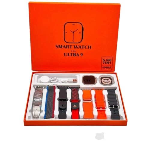 7 in 1 Ultra Smart Watch, 7 Interchangeable Straps, 49 mm Case, Bluetooth Calling for Men & Women, Free Size, Multicolor