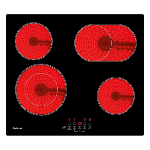 Gudsunal Kochfeld, Glaskeramikkochfeld 60 cm mit 4 Platten, 6,6 kW, Bräterzone, Dualkochzone, 9...