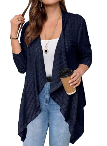 Image of Eytino Plus Size Cardigan for Women Lightweight Half Sleeve Summer Loose Kimono Cardigan Beach Cover Ups(1X-5X)