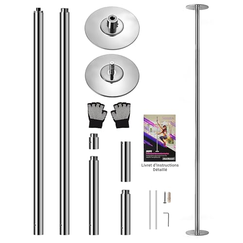 SereneLife Barre de pole dance professionnelle de 45 mm portable pour fitness, construction en acier durable, finition antirouille, convient pour la maison,...