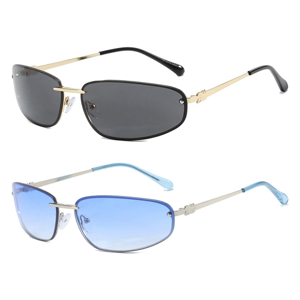Frissin Women's Gold Gray + Silver Gradientblue Oval Sunglasses Uv400 Protection Metal Frame Gradient Lenses Luxury Sun Glasses Retro Sunnies Outdoor Street Travel Cycling