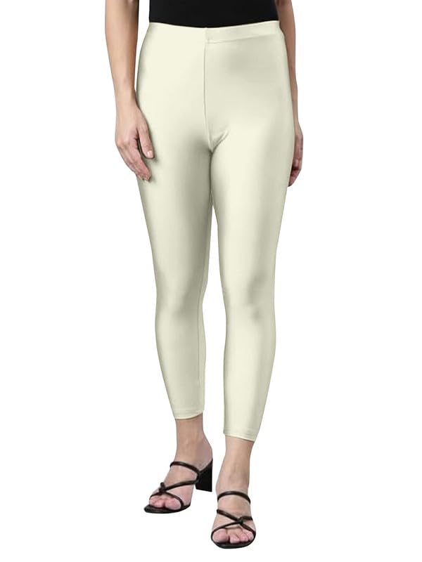 Campus Sutra Women's Microfiber Elastane Stretch Soft Cropped Leggings with Ultrasoft Waistband for Women in neutral