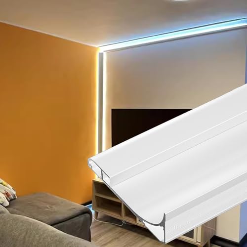 CHZDPP Taza de luz LED Rodapié Led con Adaptadores de Esquina, Moldura de Corona Led sin Tira LED, Canal de Aluminio Led de Fácil Instalación para Techo/Pared/Suelo(1m/39.4inch,H 6cm/2.4inch)