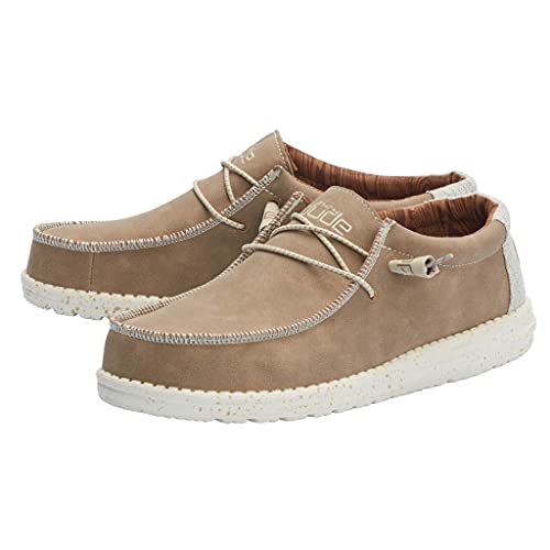 Hey Dude Men's Wally Recycled Leather Travertine Size M8 | Men’s Shoes | Men's Lace Up Loafers | Comfortable & Light-Weight