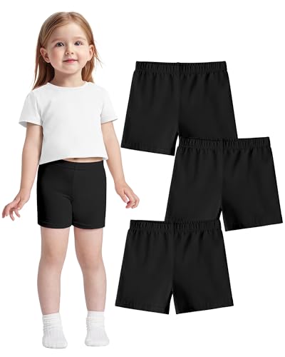 ZUEMET 3 Pack Baby Girls Bike Shorts Toddler Girl Athletic Dance Short Soft Cotton Summer Clothes Size 3T Black+Black+Black