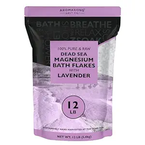 Aromasong RAW Magnesium Bath Flakes with 100% Natural Lavender, 12 Lb. Bulk Muscle Relaxing Organic Salts Mg Chloride, Mineral Soak Salt.