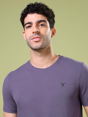 Image of TECHNOSPORT Men's Slim Fit Solid Crew Neck T-Shirt, Cotflex Quick Dry Wrinkle Resistant Polyester Sports Tee for Gym, Running, Training, Sports