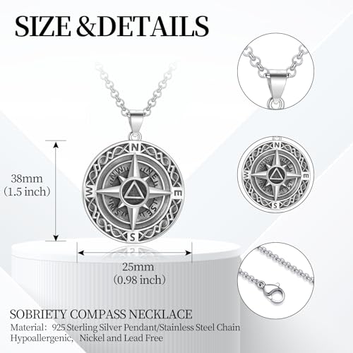 LES OSEWA Compass Necklace for Men Sterling Silver Compass Pendant Masonic Viking Necklace Travel Amulet Necklace Inspirational Graduation Jewelry Gifts for Women2