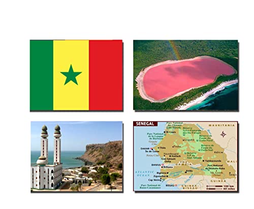 Juego de 4 imanes para nevera Senegal – SENEGAL FLAG SENEGAL MAP SENEGAL ATRACCIONES SENEGAL