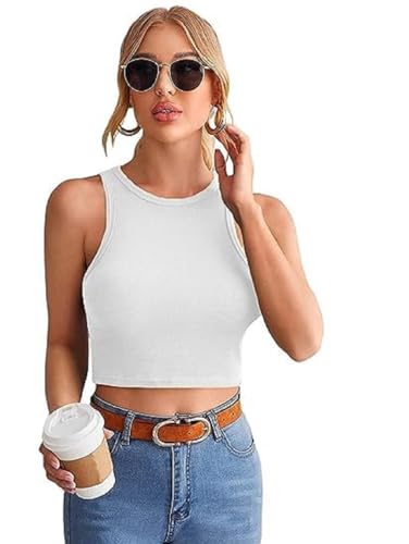 Image of ARO.Women's & Girls' Sleeveless Round Neck Solid Ribbed Crop Tank Top