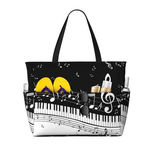 Grand sac de plage avec poignées robustes et grand volume motif piano