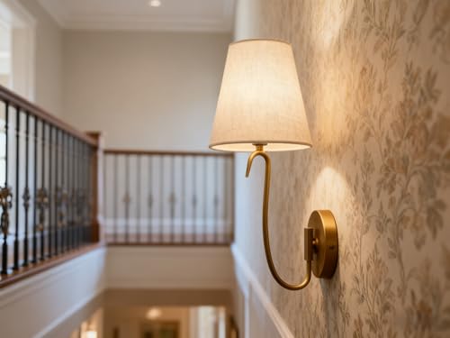 Image of Swan Neck Wall Sconce Fixture 1-Light with Linen Fabric Shade, Indoor Hardwired Rustic Boho Wall Light for Living Room Bedroom Bedside Nightstand Light