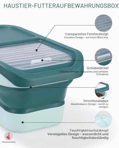 Zawaer Hundefutter Aufbewahrung, Pet Food Container 5kg,Trockenfutter BehäLter, Hundefutterbox, Futterbehälter für Haustiere Faltbar mit Deckel Löffel Messbecher (Grün)
