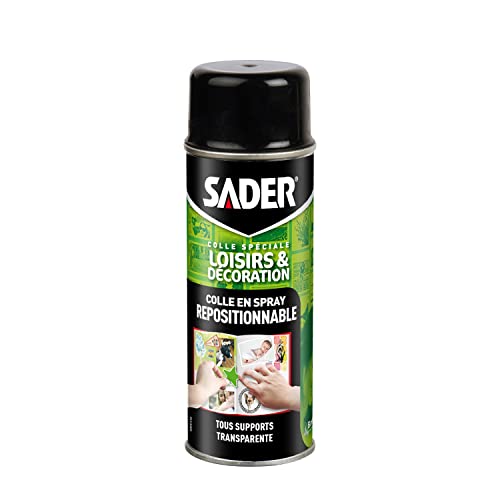 Sader Colle en Spray Repositionnable pour Loisirs et Décoration – Tous Supports – Collage de Photos, Posters, Pochoirs, Patchwork – Transparente et Sans Traces – Bombe Aérosol de 200ml