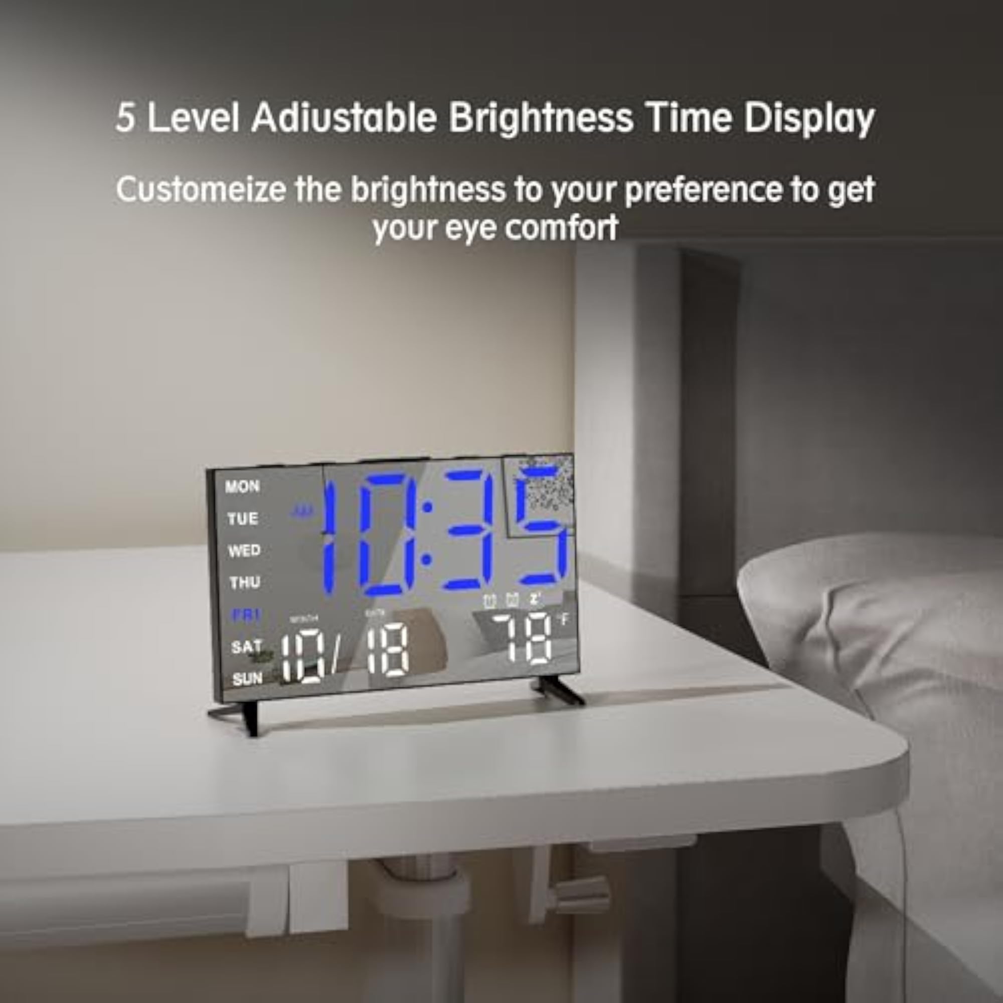Digital Mirror Alarm Clock with Date and Temperature Display