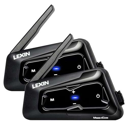 LEXIN MeshCom Interfono Moto MESH 3.0 - Bluetooth 5.0 Interfono Moto con Condivisione della Musica, Multitasking Audio, Impermeabile,Mesh Sistema di Comunicazione, Doppio Pacchetto