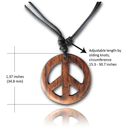 Earth Accessories Adjustable Peace Sign Pendant Necklace With Organic Wood - Hippie Accessories And Hippie Costume For 60S Or 70S #TOP1