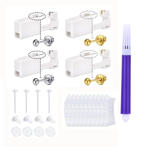 QWALIT Disposable Ear Piercing Kit Gold Ear Piercing Gun Kit Self Piercing Earring Gun with Gold Ball Earring Piercing Kits at Home