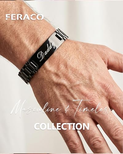 Image of Feraco Magnetic Hematite Bracelets for Men,Titanium Steel Link Bracelet Men's Personalized Jewelry Birthday Gift for DAD Father Husband Boyfriend