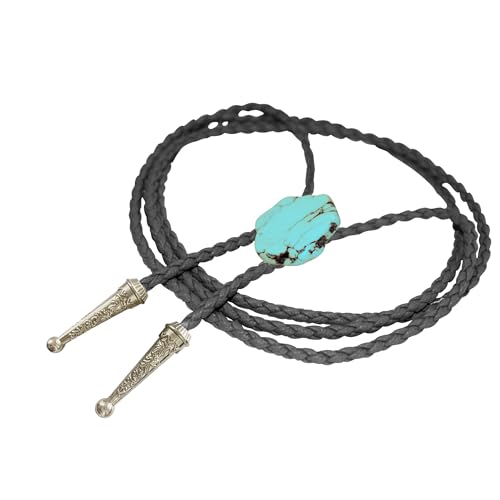 Image of Daisy Del Sol Bolo Tie Turquoise Stone Braided Vegan Faux Leather Silver Tips Handmade Necklace Adjustable Boho Western Jewelry