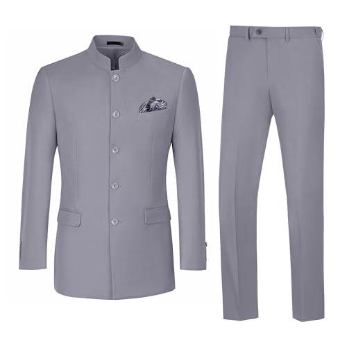 Men Suits Piece Slim Fit Mandarin Collar Suit Traditional