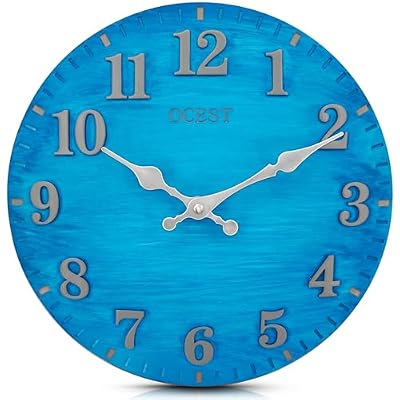 OCEST 12 Inch Indoor Outdoor Clock, Waterproof Resin Outdoor Wall Clock, Silent Non-Ticking Battery Operated Wall Clock for Garden Pool Patio Living Room Office (Blue)