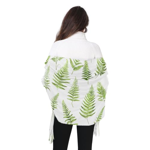 ALAZA Women's Scarves Winter Scarf Cashmere Feel Pashmina Shawls Wraps Fern Pteridophyte Soft Warm Lightweight with Tassels Fall4