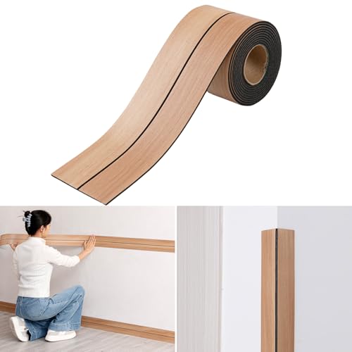 Self-Adhesive Skirting Board, Wood Grain Peel and Stick Baseboard Trim, 10cm x 3m Flexible Skirting Boards Cover, Wall Baseboard Molding Trim for Floor Wall Base (Oak)