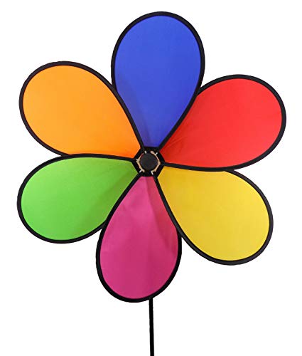 Worldawhirl Wind Spinner Flower Polyester Fiberglass With One Piece Ground Stake (6 Petal Single Wheel, 20 Inch, Solid Rainbow) #TOP20