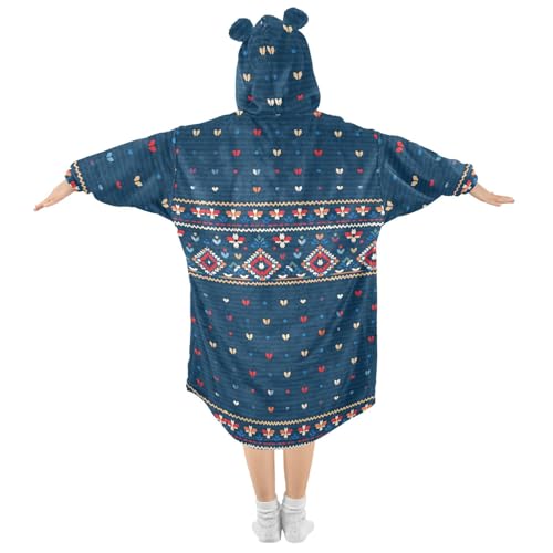 Couverture à capuche fille bleu foncé géométrique aztèque chaude - 2