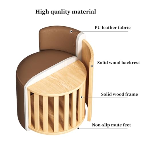 Tabouret de vanité rembourré doux en cuir PU marron rond