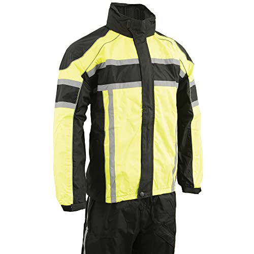 Milwaukee Leather Men's Black & Neon Orange or Green Biker Rain Suit Water Resitant w/Reflective Tape - Heat Leg Guards2
