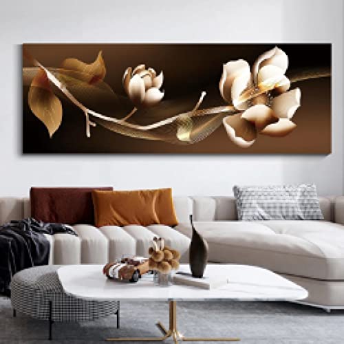 Toile moderne salon peinture de chevet feuille d'or design abstrait chic 50x150cm