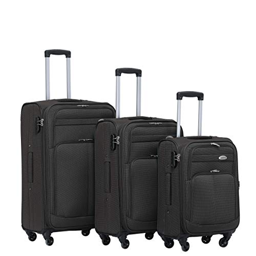 BEIBYE Stoff Kofferset Trolley Gepäckset mit Vorder Taschen, Oberer Öffnung und Dehnungsfuge (Coffee)