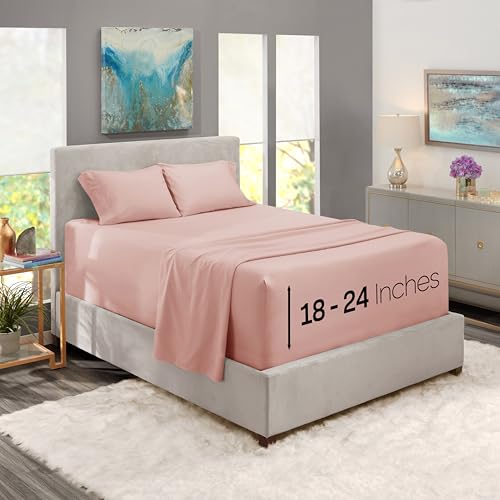 Image of Nestl Twin Size Sheet Set, 4 Piece Extra Deep Pocket (18-24 inches), Microfiber, Hotel Luxury, Soft, Breathable, Wrinkle-Free, Easy to Care, Peach Beige